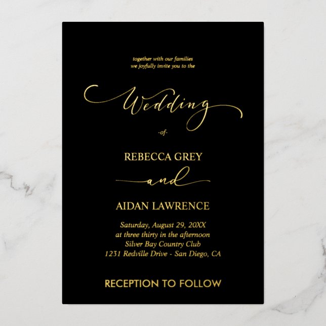 Invitation En Aluminium Elegant Gold  Wedding  Custom (Recto)