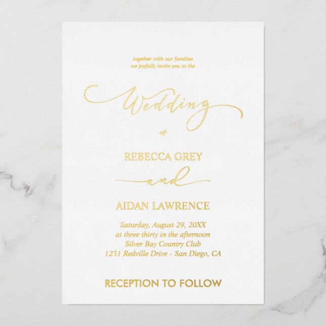 Invitation En Aluminium Elegant Gold  Wedding  Custom (Recto)