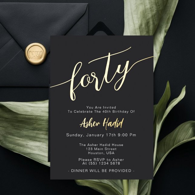 Invitation En Aluminium Élégant Golden Script Quarante fête de 40e anniver (Créateur téléchargé)