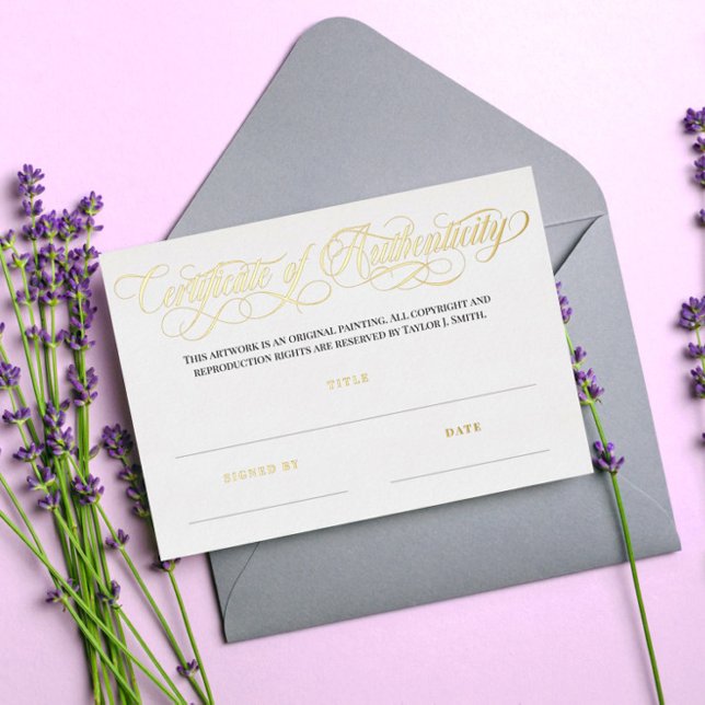 Invitation En Aluminium Élégant Golden Swirls Certificat d'authenticité (Créateur téléchargé)