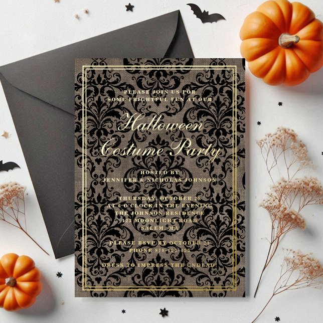 Invitation En Aluminium Élégant gothique Halloween Costume Party Gold (Elegant Gothic Halloween Costume Party Gold Foil Invitation)