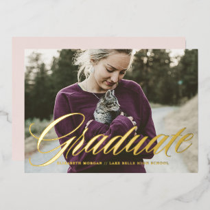 Invitation En Aluminium Élégant Gras Calligraphie Photo Graduation Or