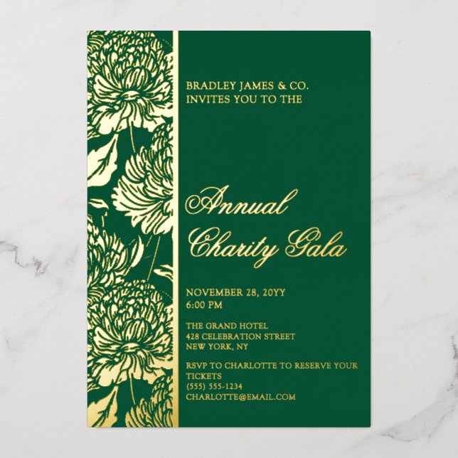 Invitation En Aluminium Elegant Green Botanical Charity Event Gala Party (Recto)