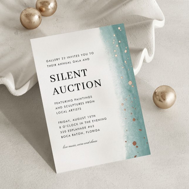 Invitation En Aluminium Elegant Green Brush Stroke Gala & Silent Auction (elegant gala night and silent auction invitation)