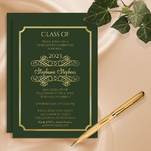Invitation En Aluminium Élégant Green University Graduation Party Gold