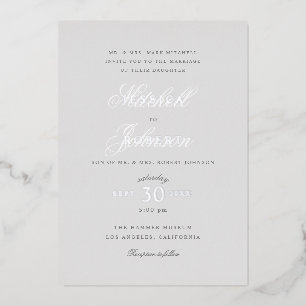 Invitation En Aluminium Élégant gris mariage argent