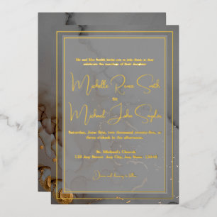 Invitation En Aluminium Elégant Gris Mariage d'encre d'alcool or
