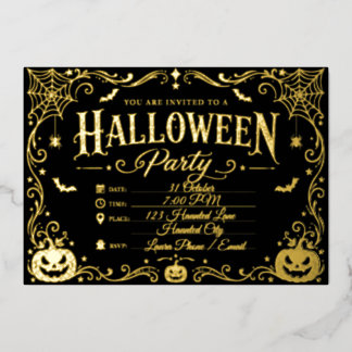Invitation En Aluminium Élégant Halloween noir et or