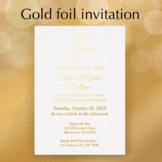 Invitation En Aluminium Elegant Heart 50th Wedding Anniversary Party Gold