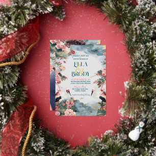 Invitation En Aluminium Elégant Heron Peonies avec Mariage photo personnal