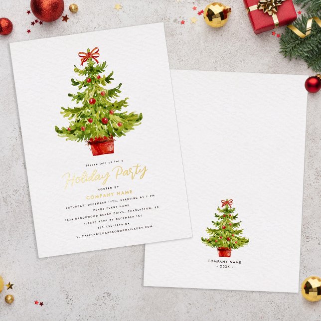 Invitation En Aluminium Elégant Holiday Tree Company Party Real Gold (Elegant Holiday Tree Company Party Real Gold Foil Invitation)