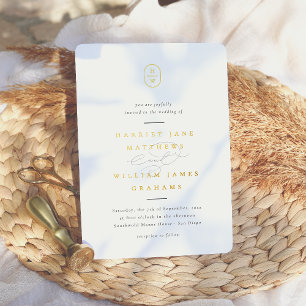 Invitation En Aluminium Élégant Initiales noir & blanc Mariage photo