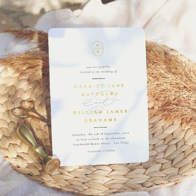 Invitation En Aluminium Élégant Initiales noir & blanc Mariage photo (Card Front Mock-up)