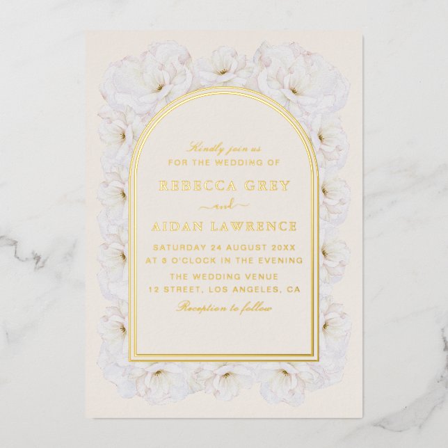 Invitation En Aluminium Elegant Ivory Floral with Gold Arch Frame wedding (Recto)