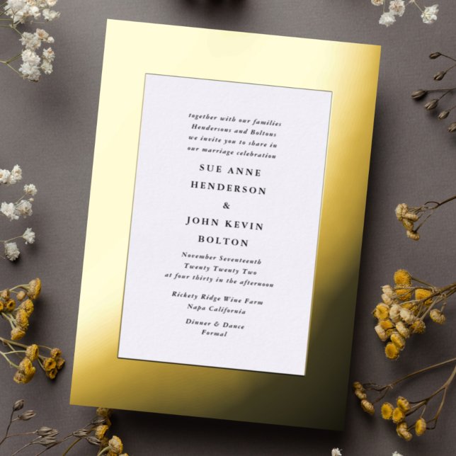 Invitation En Aluminium Elégant Jaune Véritable Mariage Frame Bordure Or (Créateur téléchargé)