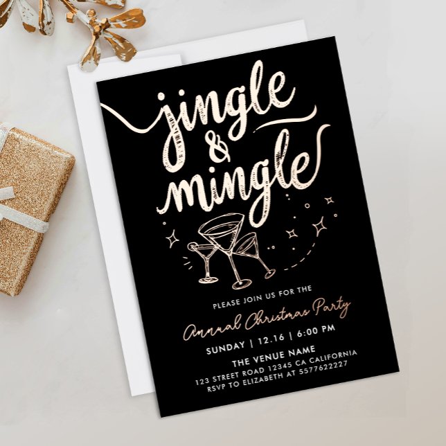 Invitation En Aluminium Élégant Jingle Noir Et Cocktail Mingle Script (Créateur téléchargé)