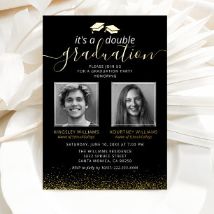 Invitation En Aluminium Élégant joint Graduation Photo Black Gold