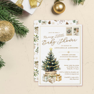 Invitation En Aluminium Elégant Joyeux Petit Baby shower de Noël Or