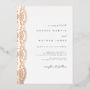 Invitation En Aluminium Élégant Lace Véritable Rose Or Feuille Mariage