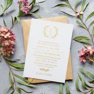 Invitation En Aluminium Elegant Laurel Wreath Monogramme Mariage de typogr
