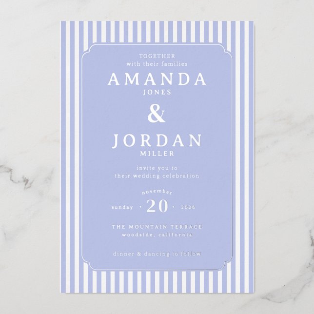 Invitation En Aluminium Elegant Lavender Stripes (Recto)