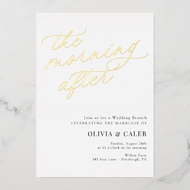 Invitation En Aluminium Élégant Le Matin Après Brunch Mariage (Recto)
