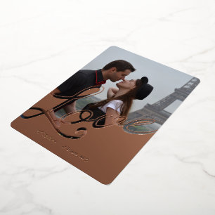Invitation En Aluminium Elegant Love Script Overlay Enregistrer la date 2