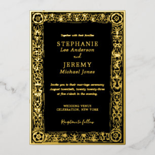 Invitation En Aluminium Élégant Luxe Romantique Mariage Vintage Or Noir