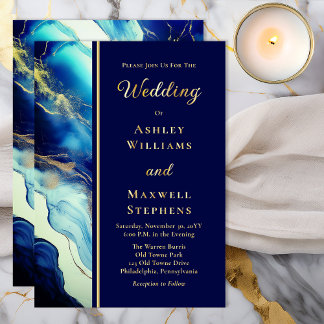 Invitation En Aluminium Elegant Luxury Navy Blue and Gold Marble Wedding