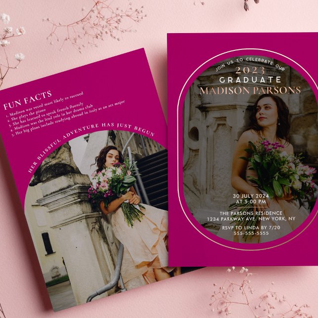 Invitation En Aluminium Élégant Magenta Photo Graduation (Créateur téléchargé)