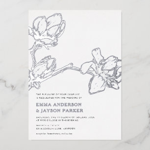 Invitation En Aluminium Élégant Magnolia Mariage gracieux Blanc + Argent