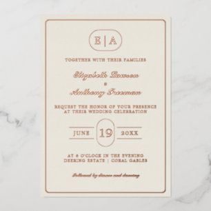 Invitation En Aluminium Élégant Mariage à huile d'or Monogramme moderne