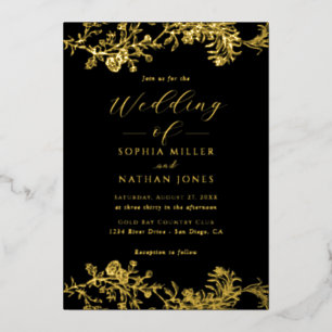 Invitation En Aluminium Élégant Mariage à la Broderie Florale de Feuille d