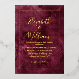 Invitation En Aluminium Élégant mariage aquarelle bordeaux et or