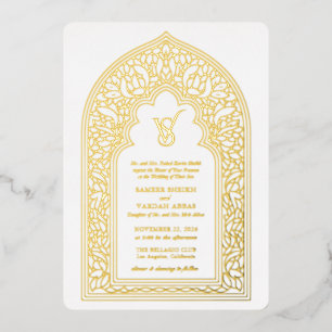 Invitation En Aluminium Élégant Mariage Arabesque Or