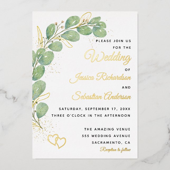 Invitation En Aluminium Élégant mariage avec verdure d'eucalyptus (Recto)