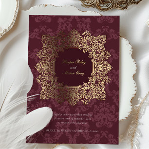 Invitation En Aluminium Élégant Mariage baroque Bourgogne Gold Foil
