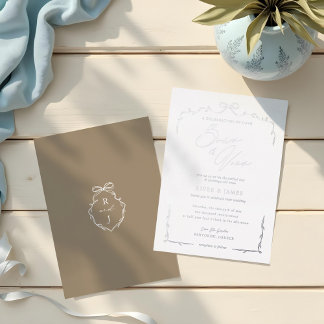 Invitation En Aluminium Elégant Mariage Beige Main Tirée Bow & Ribbon