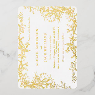 Invitation En Aluminium Élégant Mariage Blanc Botanique Or