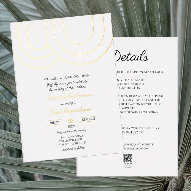 Invitation En Aluminium Élégant Mariage blanc et or simple (Créateur téléchargé)