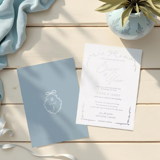 Invitation En Aluminium Elégant Mariage Bleu Main Tirée Bow & Ribbon