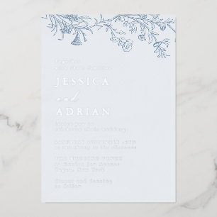 Invitation En Aluminium Elégant Mariage Bleu Victorien Argent