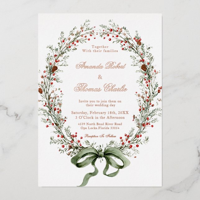 Invitation En Aluminium Élégant mariage botanique (Recto)