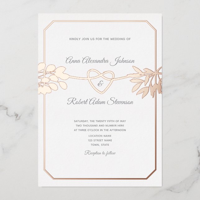 Invitation En Aluminium Élégant Mariage botanique en or (Recto)