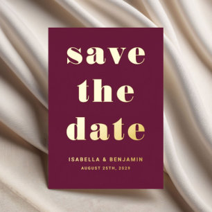 Invitation En Aluminium Élégant Mariage Bourgogne Économisez La Date Or