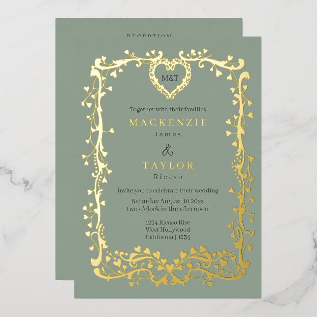 Invitation En Aluminium Élégant Mariage Cadre Français QR Code en forme de (Recto/Verso)