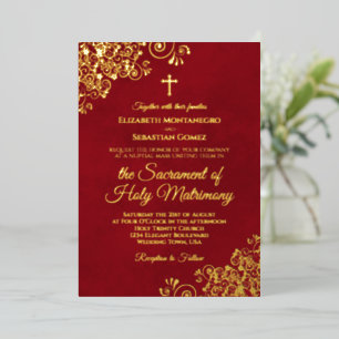 Invitation En Aluminium Élégant mariage catholique rouge cramoisi et or
