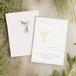 Invitation En Aluminium Élégant Mariage Colibri Aquarelle Or