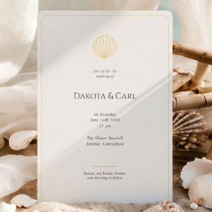 Invitation En Aluminium Élégant Mariage Coquillage Or