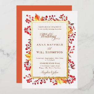 Invitation En Aluminium Elégant Mariage de cadre de baies rouges